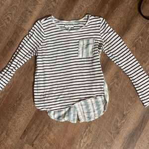 Boutique Striped Top with Back Button Detailing